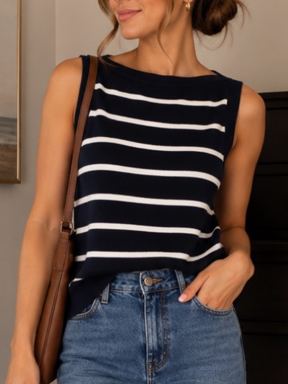 Tommy Hilfiger Navy & White Striped Sleeveless Knit Tank